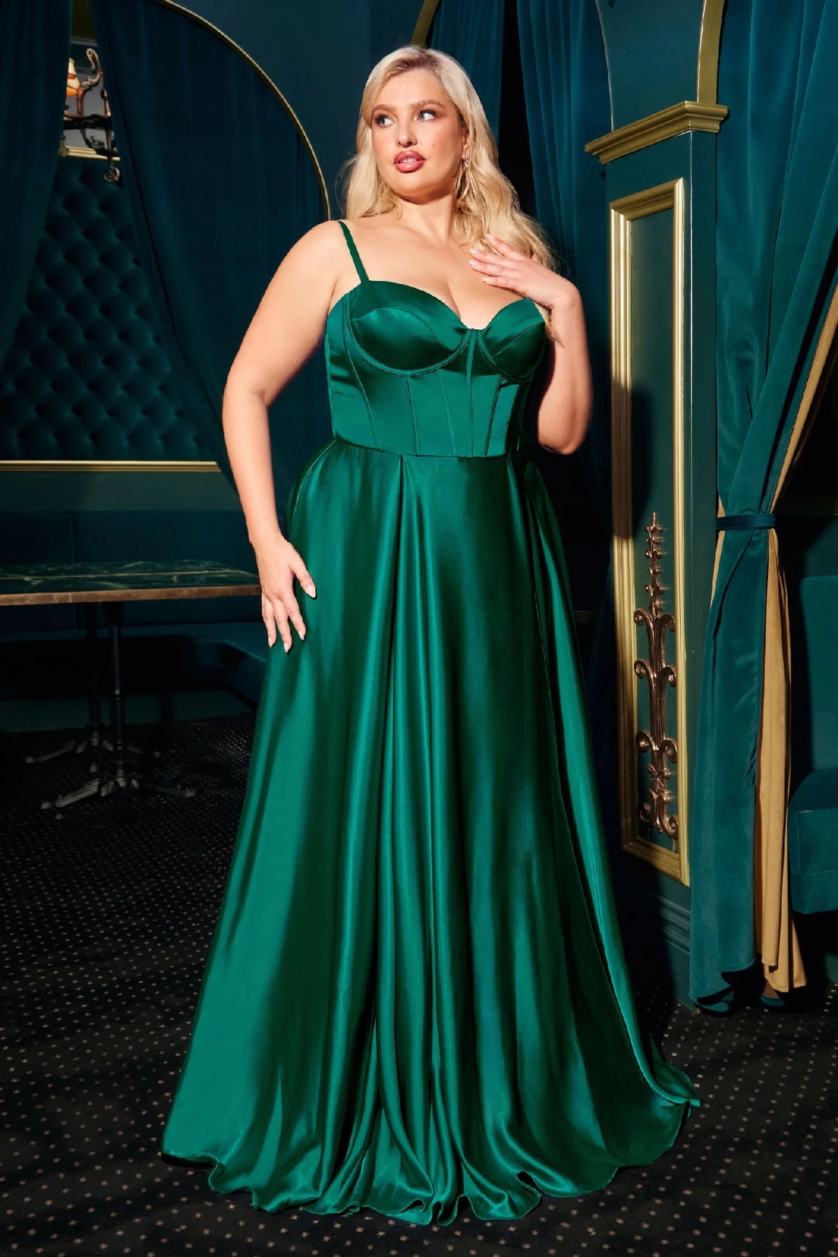 Elegant A Line Sweetheart Spaghetti Strap Satin Plus Size Prom Dress