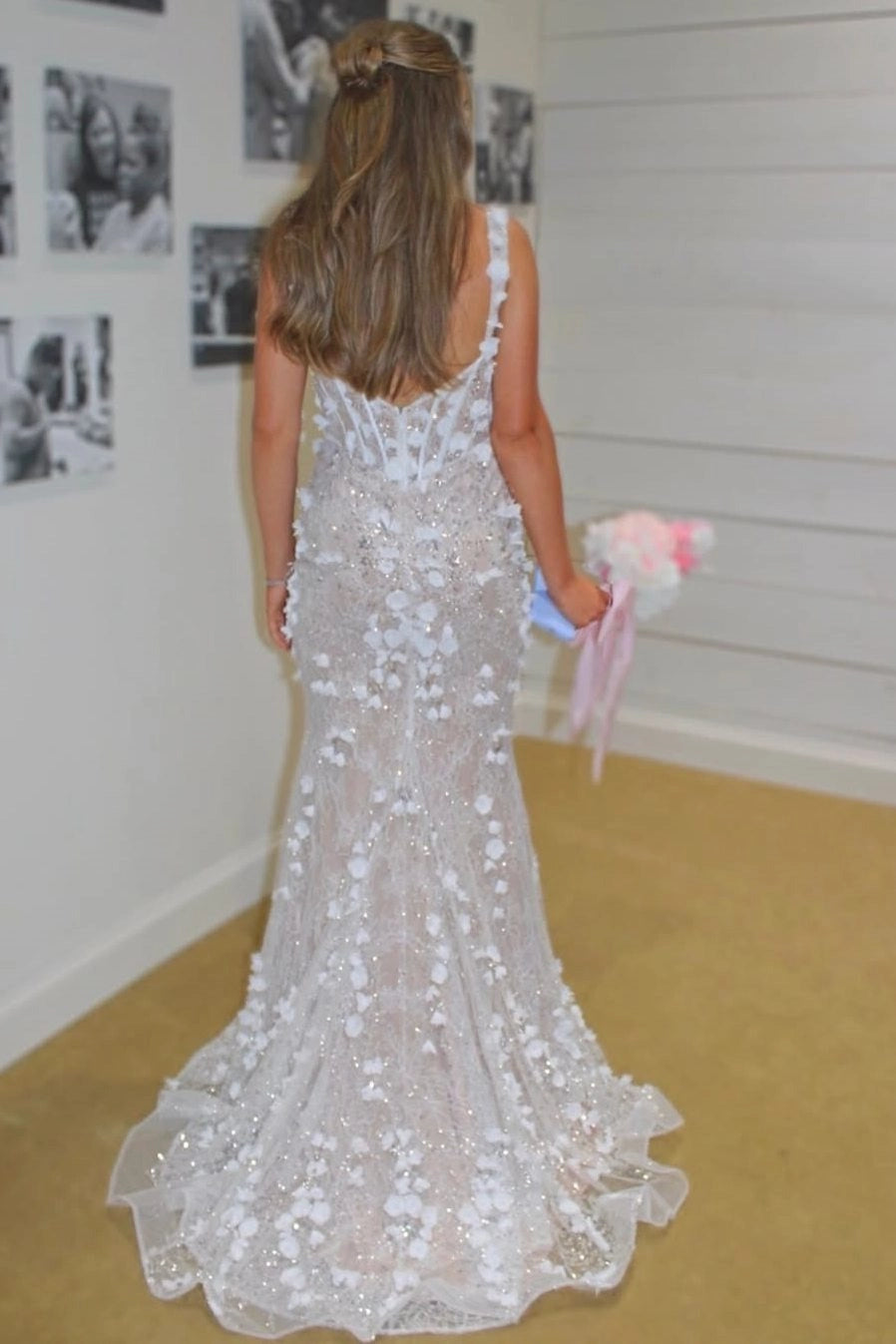 Elegant Mermaid Square Neck Sleeveless Low Back Sweep Train Floor Length Evening Dress