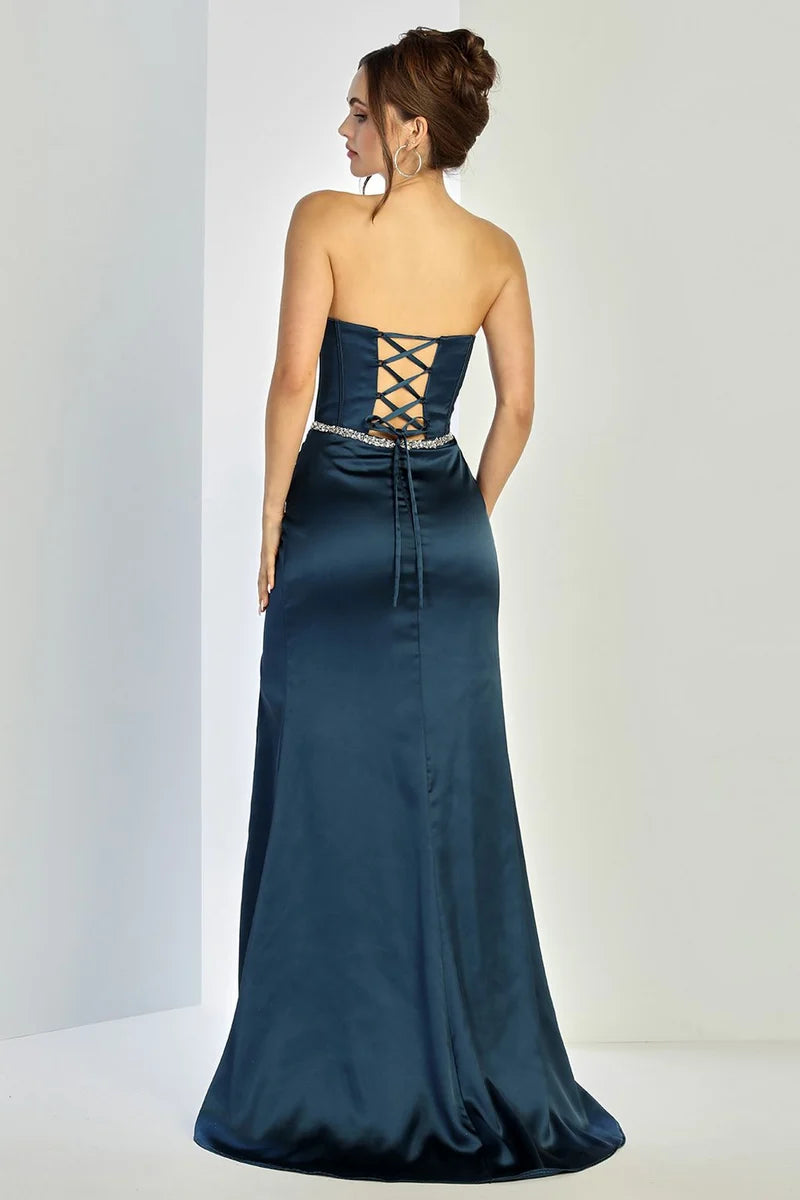 Elegant Sheath Sweetheart Strapless Lace-Up Slit Floor-Length Prom Dress