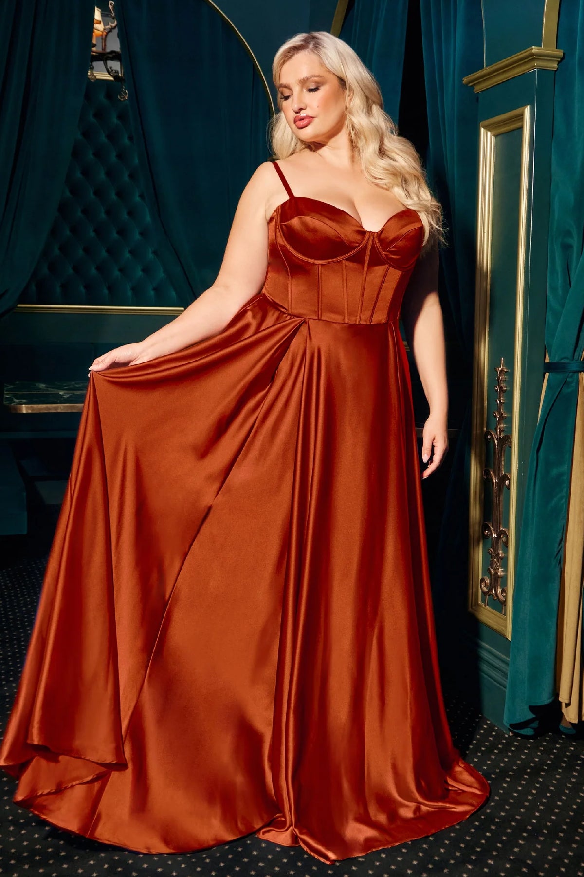 Elegant A Line Sweetheart Spaghetti Strap Satin Plus Size Prom Dress