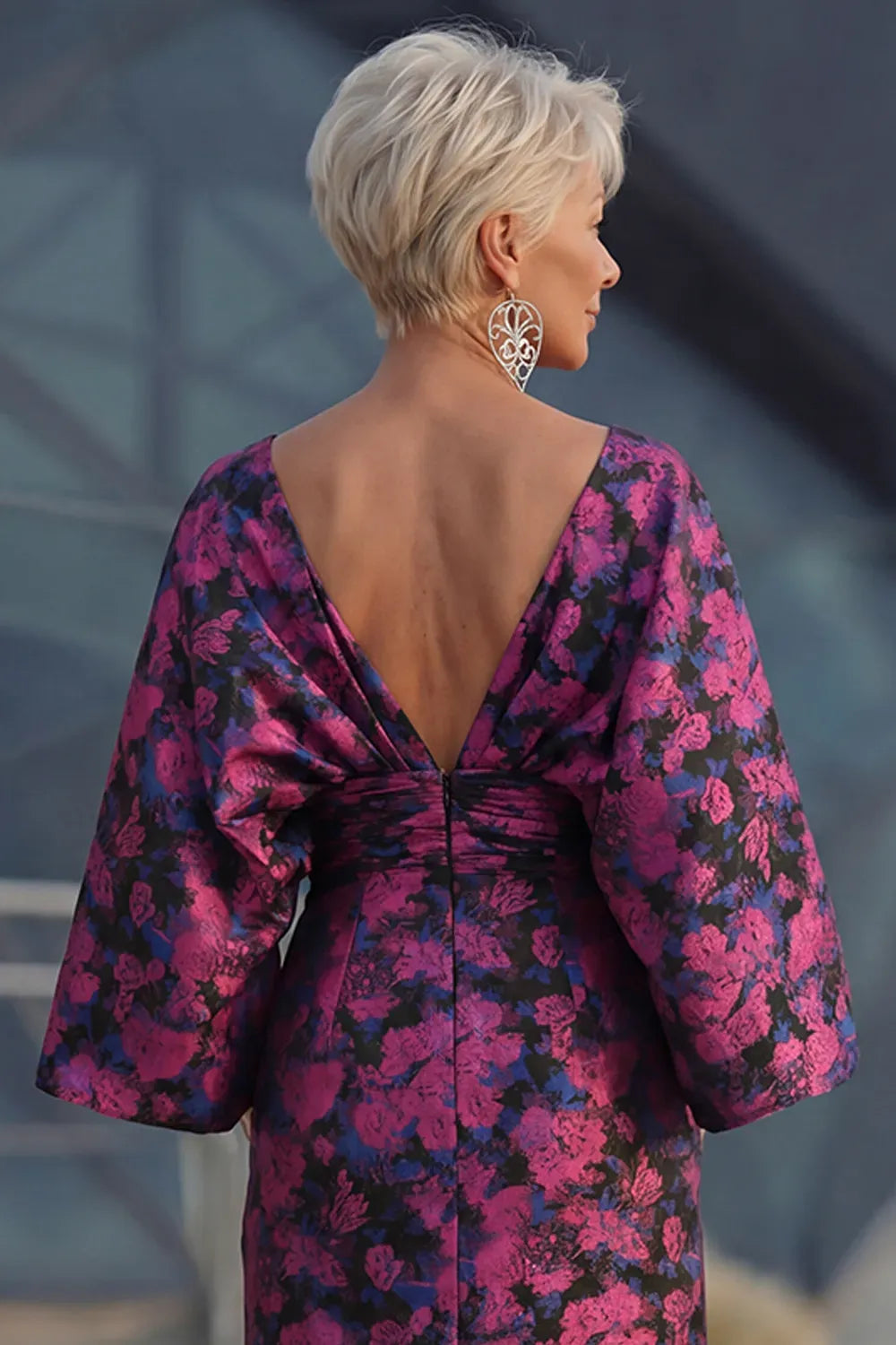 Elegant Mermaid Bateau Neck Wide Sleeve V Back Maxi Mother of the Bride Dress