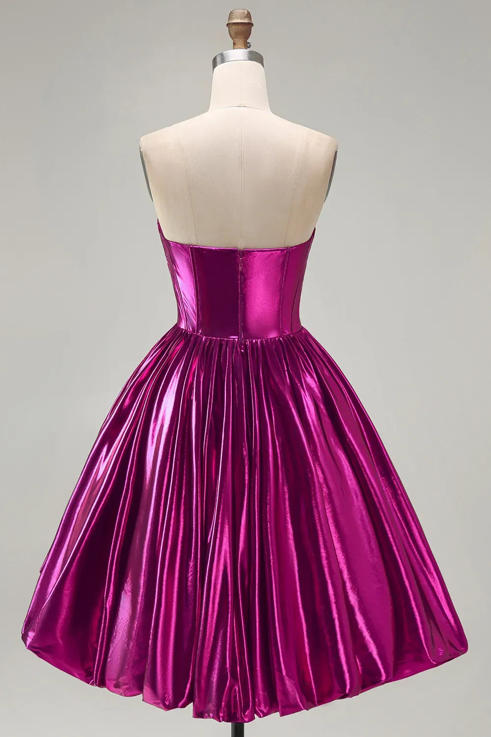 Glamorous Metallic Strapless Sweetheart Zipper Back High Low Homecoming Dress