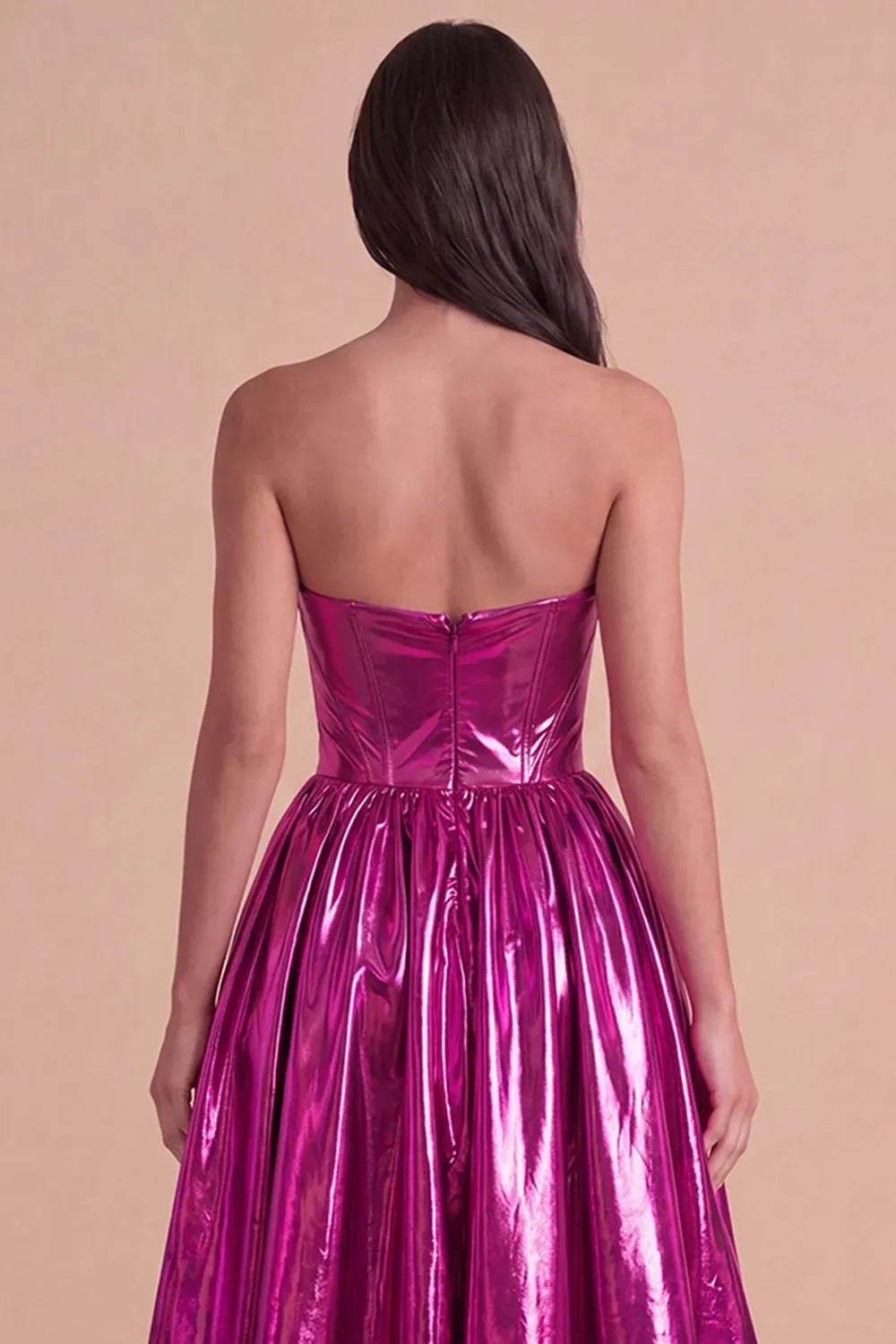 Glamorous Metallic Strapless Sweetheart Zipper Back High Low Homecoming Dress