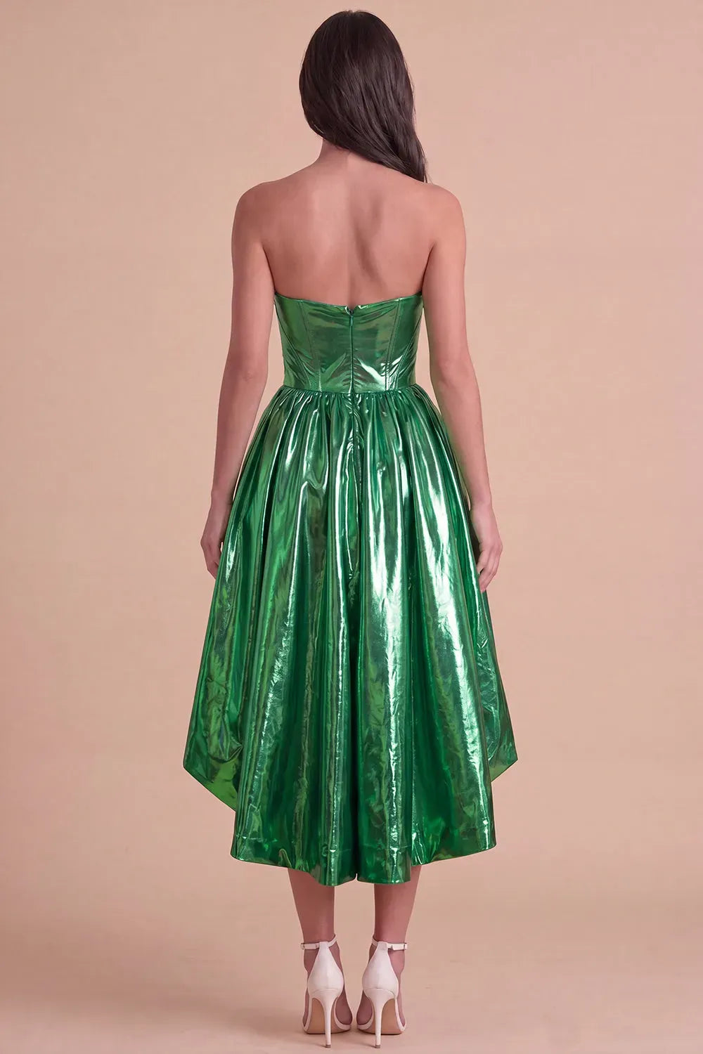 Glamorous Metallic Strapless Sweetheart Zipper Back High Low Homecoming Dress
