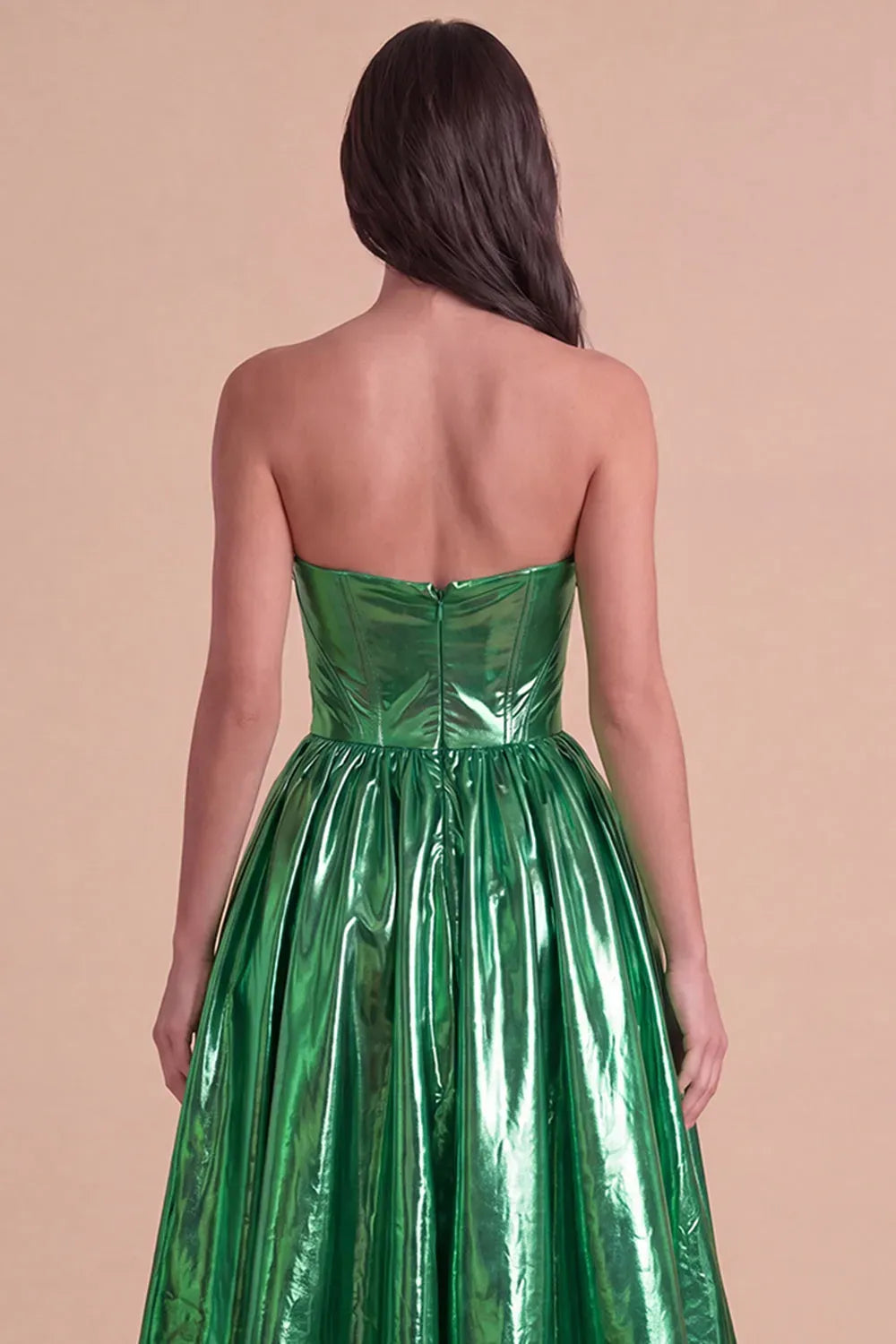 Glamorous Metallic Strapless Sweetheart Zipper Back High Low Homecoming Dress