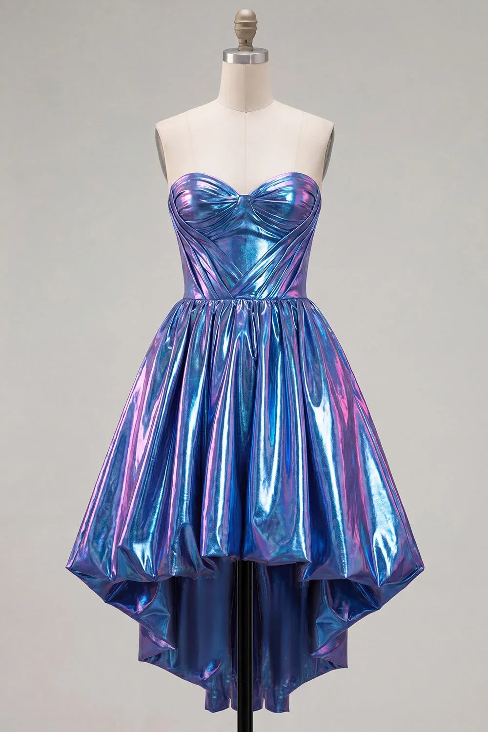 Glamorous Metallic Strapless Sweetheart Zipper Back High Low Homecoming Dress