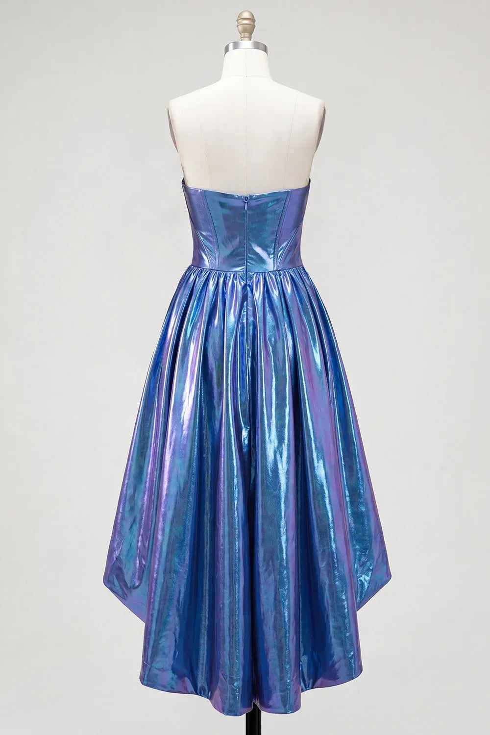 Glamorous Metallic Strapless Sweetheart Zipper Back High Low Homecoming Dress