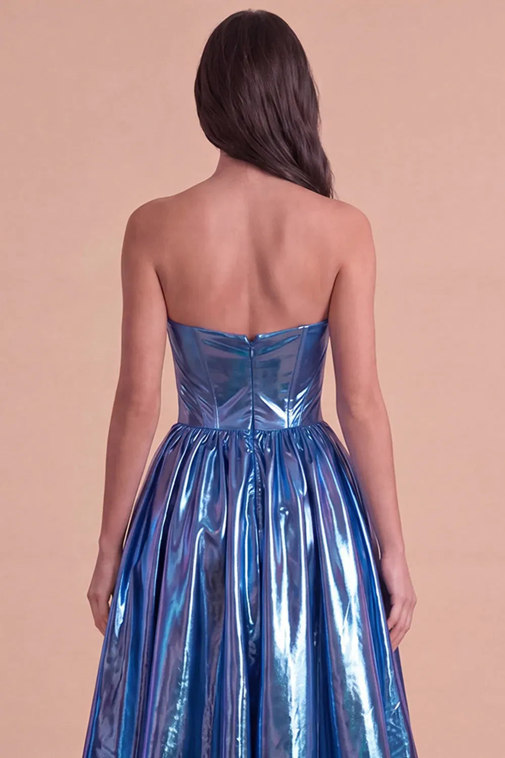 Glamorous Metallic Strapless Sweetheart Zipper Back High Low Homecoming Dress
