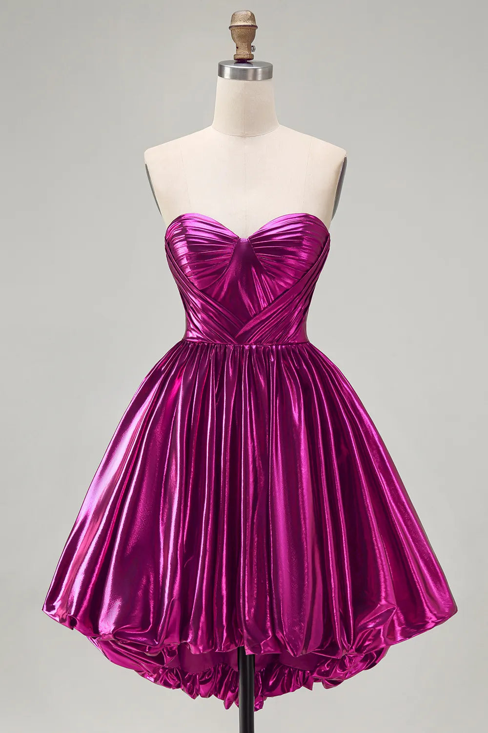 Glamorous Metallic Strapless Sweetheart Zipper Back High Low Homecoming Dress