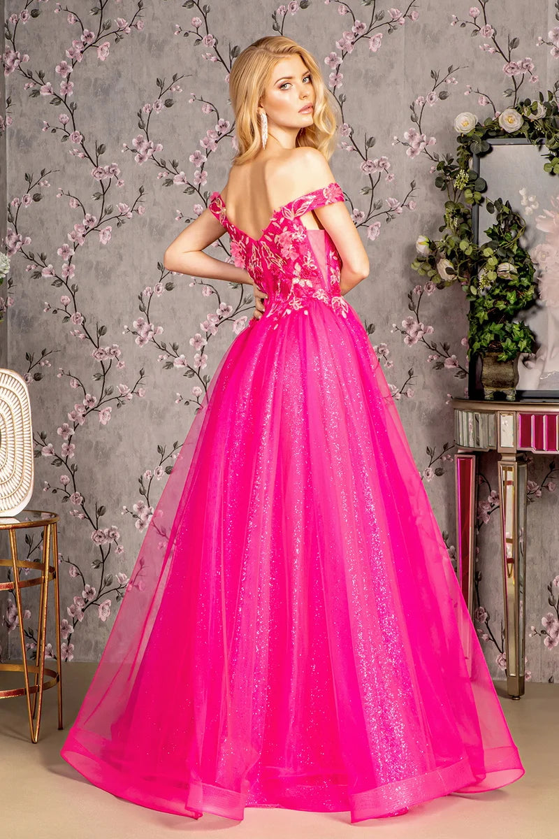 Vibrant A-Line Sweetheart Off-Shoulder Low-Back Floor-Length Prom Dress