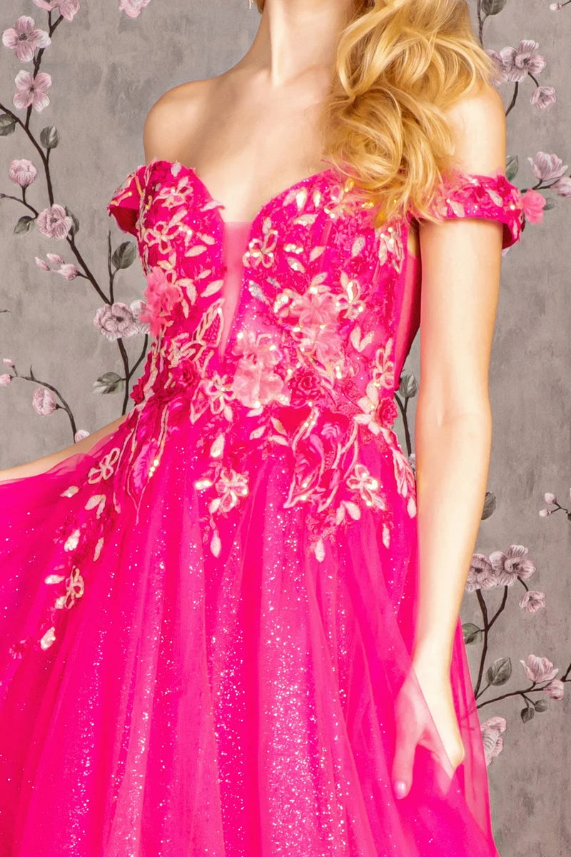 Vibrant A-Line Sweetheart Off-Shoulder Low-Back Floor-Length Prom Dress