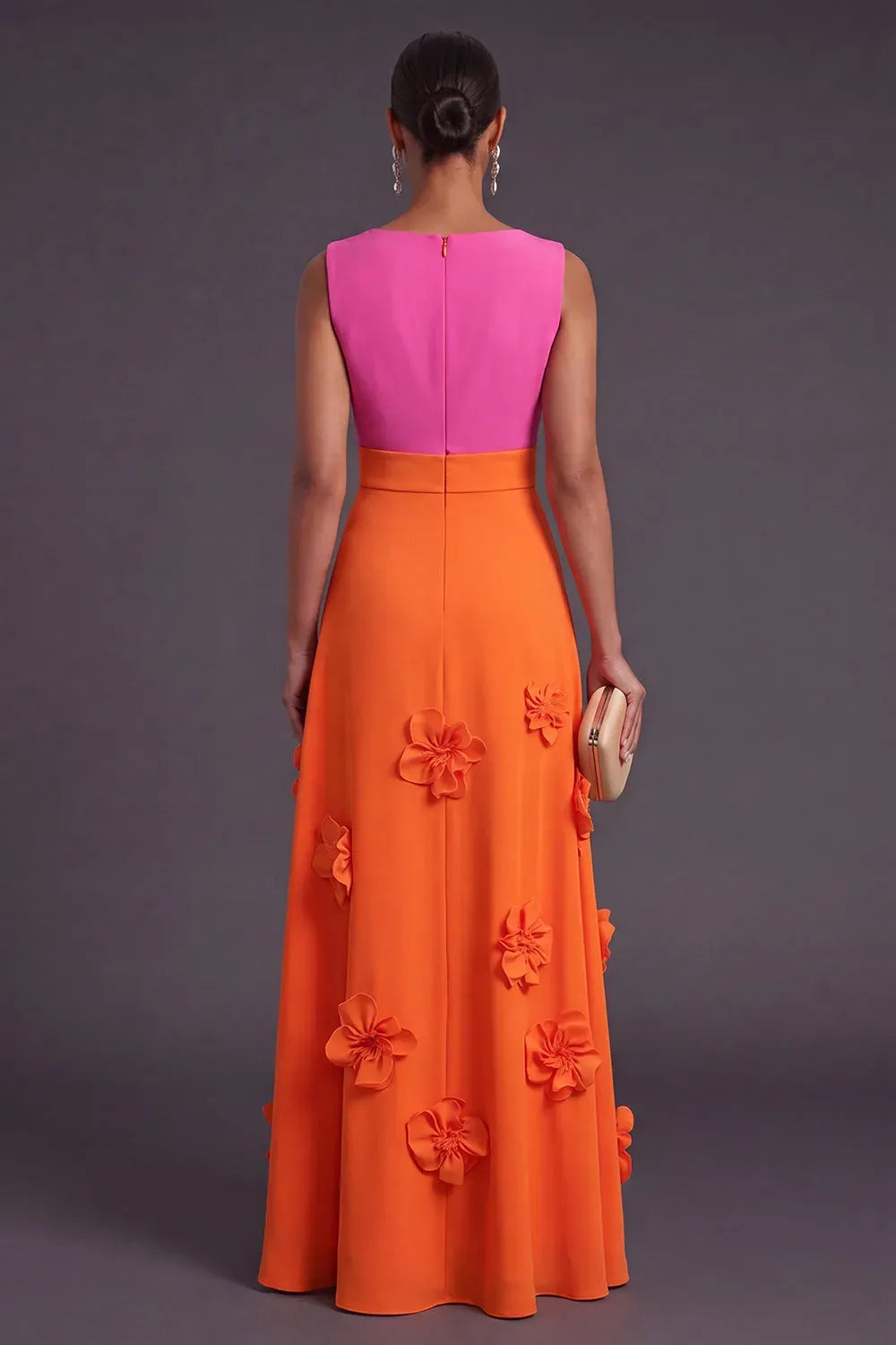 Vibrant A-Line V-Neck Sleeveless Zipper Back Floral Floor Length Evening Dress