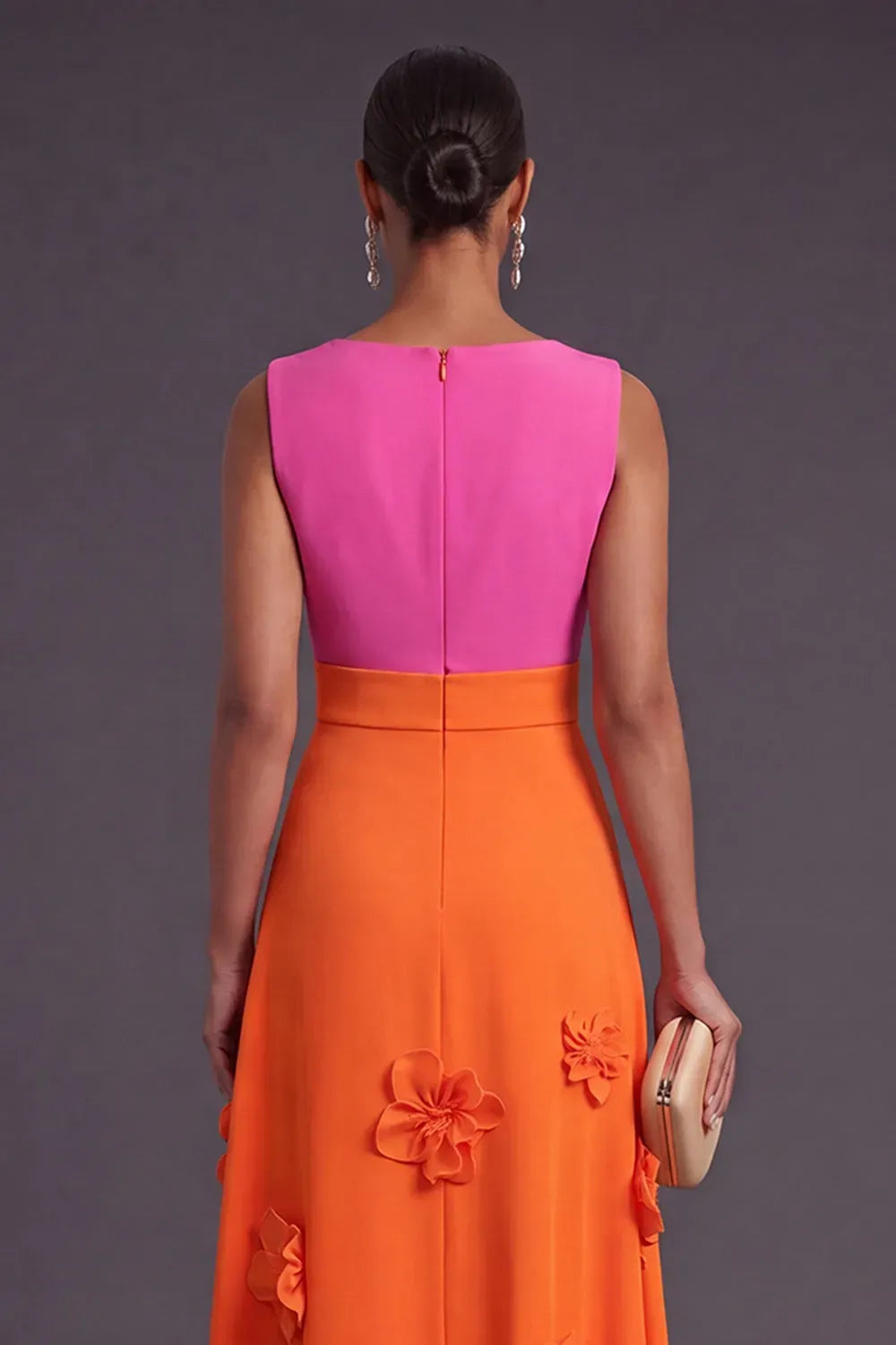 Vibrant A-Line V-Neck Sleeveless Zipper Back Floral Floor Length Evening Dress