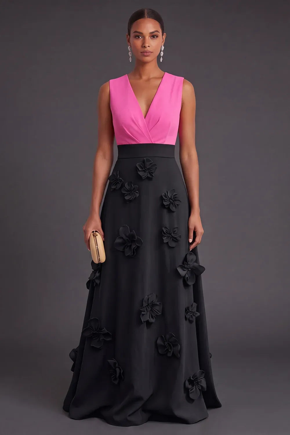 Vibrant A-Line V-Neck Sleeveless Zipper Back Floral Floor Length Evening Dress
