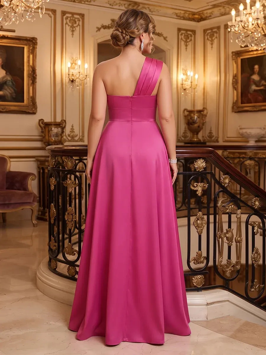 Elegant A-Line One-Shoulder Sleeveless Zipper-Back Bow Floor-Length Evening Dress