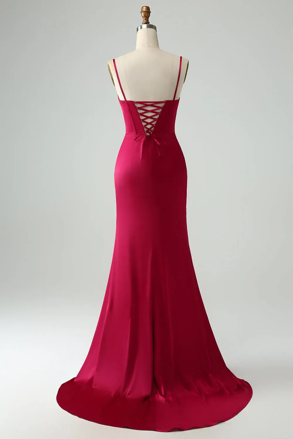 Elegant Sheath Sweetheart Spaghetti Straps Draped Slit Floor-Length Fuchsia Prom Dress