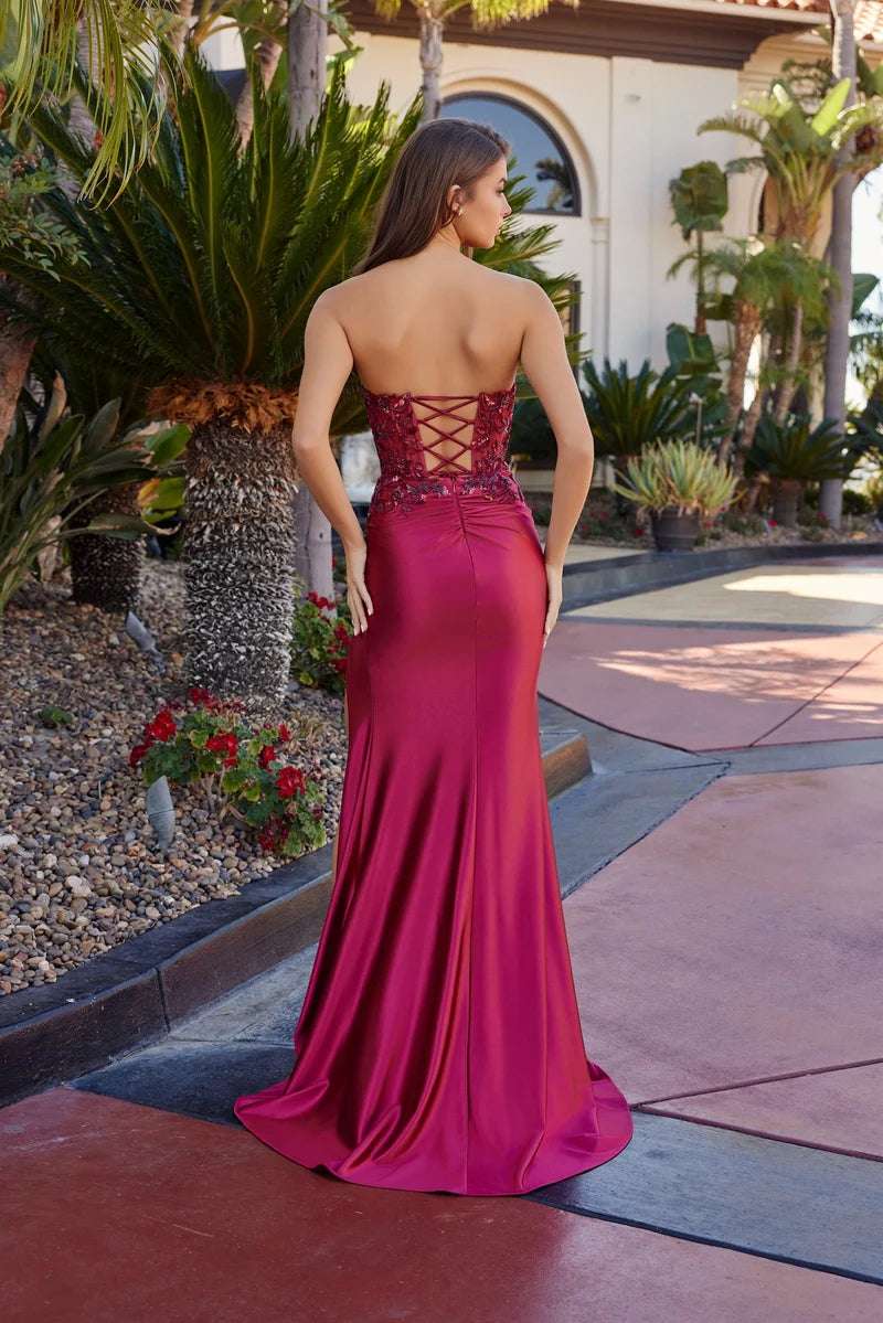 Glamorous Mermaid Strapless Embellished Corset Lace-Up Floor-Length Prom Dress