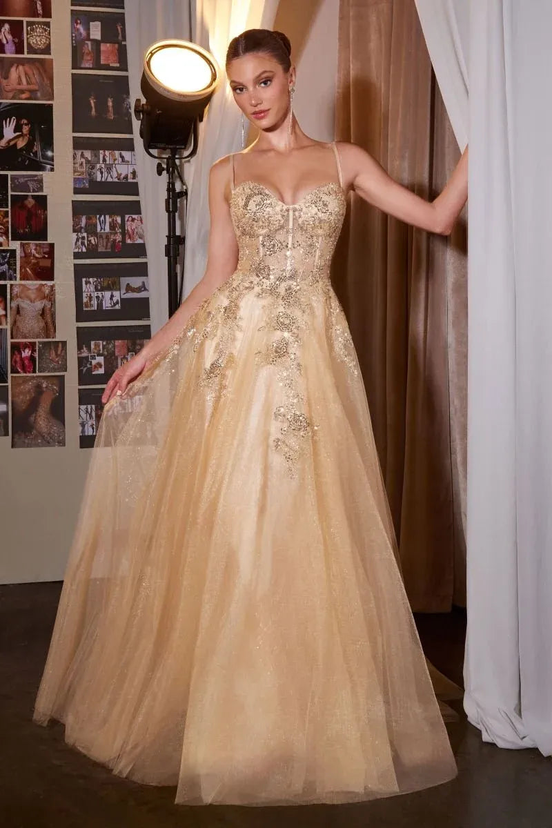 Glamorous A-Line Sweetheart Spaghetti Strap Embellished Floor-Length Prom Dress