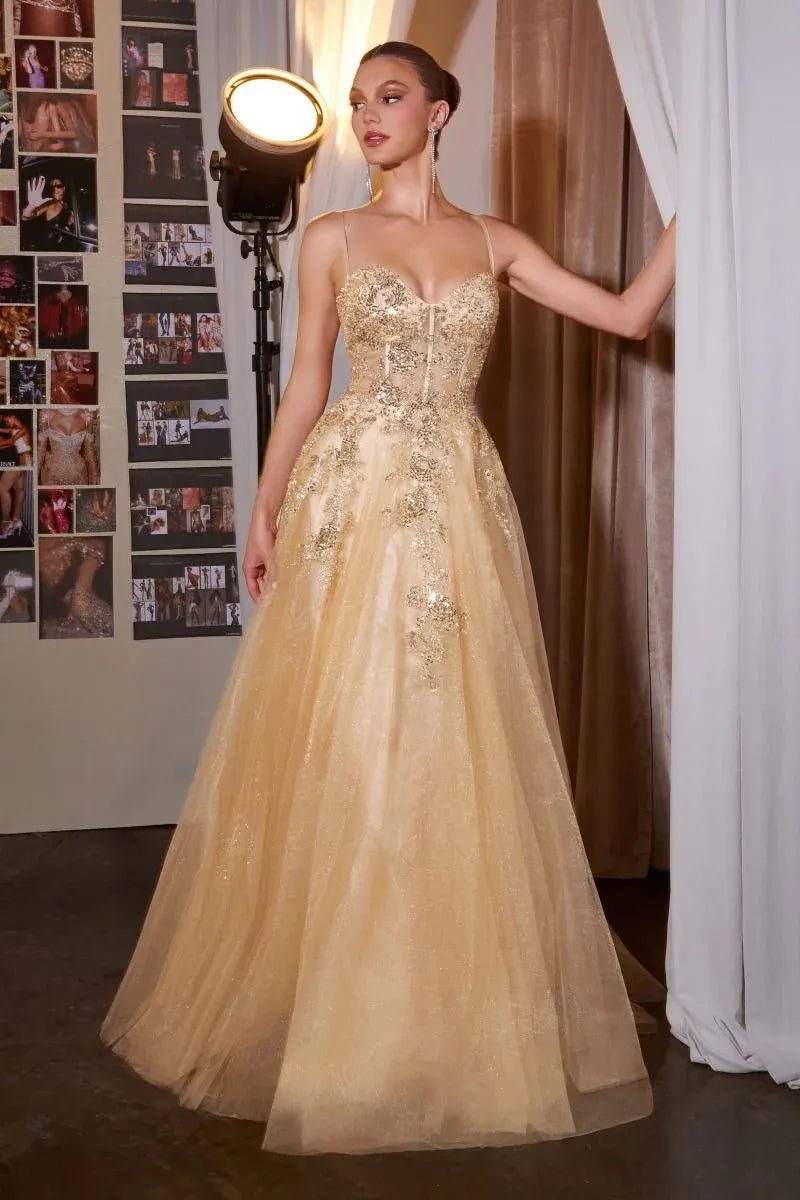 Glamorous A-Line Sweetheart Spaghetti Strap Embellished Floor-Length Prom Dress