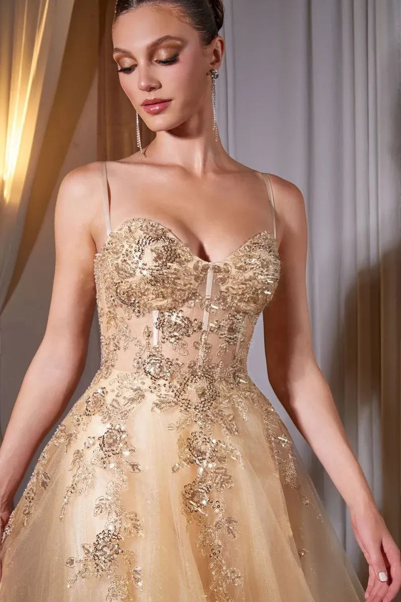 Glamorous A-Line Sweetheart Spaghetti Strap Embellished Floor-Length Prom Dress