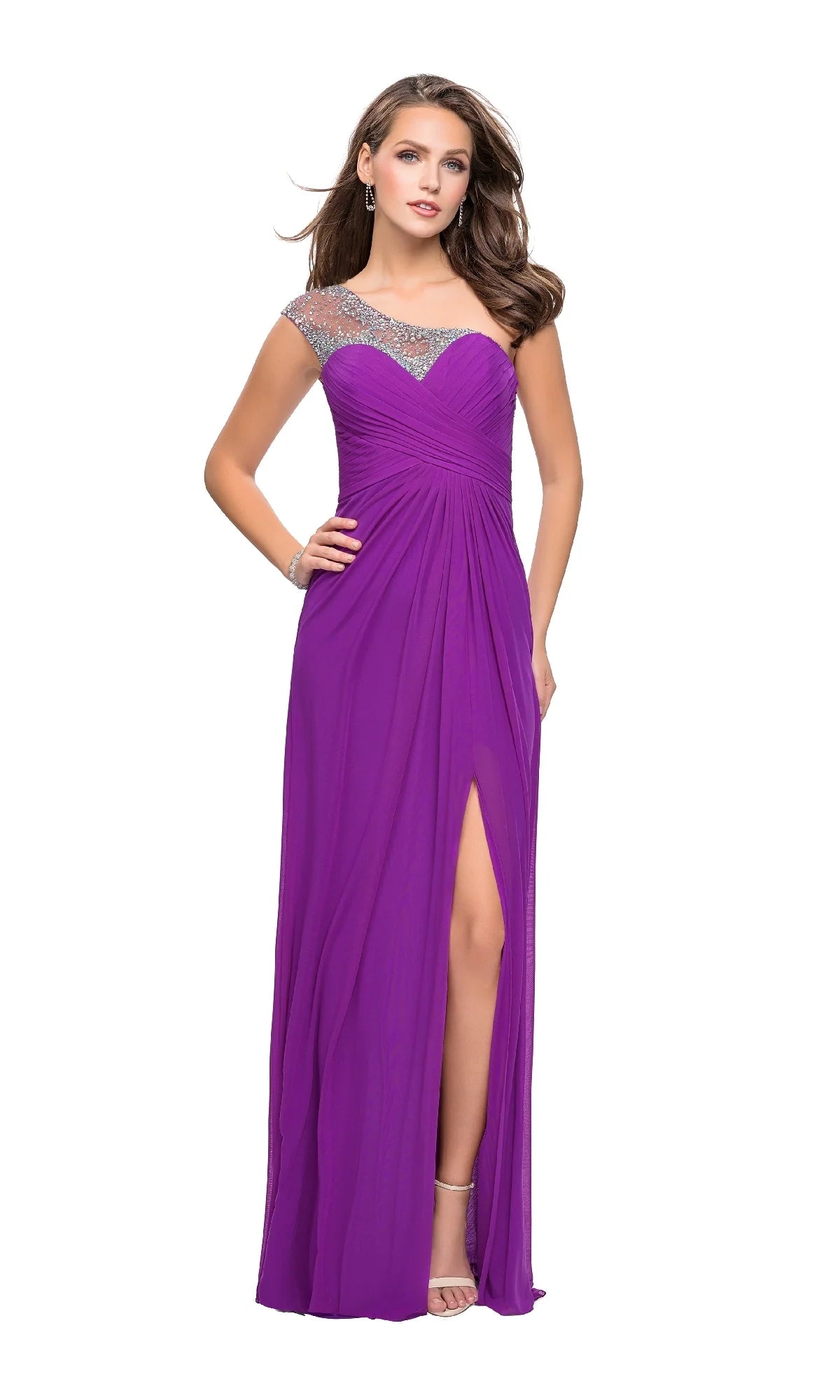 Glamorous Sheath Illusion Neckline One Shoulder Chiffon Floor Length Evening Dress
