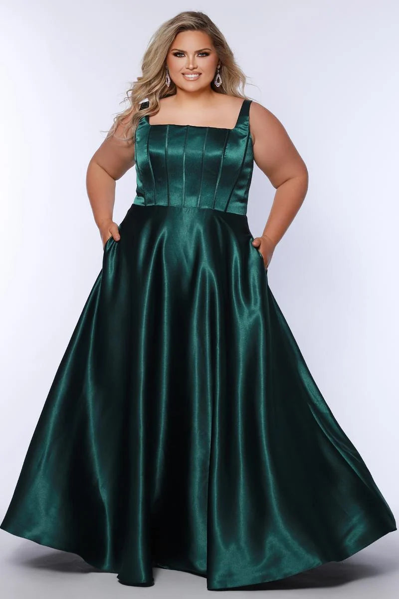 Elegant Plus Size A Line Square Neck Sleeveless Satin Floor Length Prom Dress