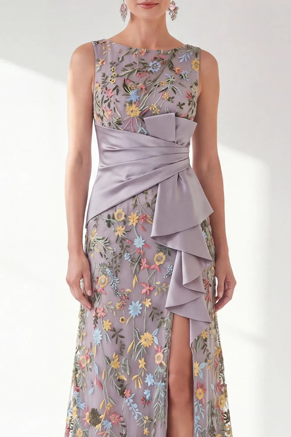 Graceful Tulle Sheath Boat-Neck Sleeveless Zipper-Back Ruffled Floor-Length Evening Dress