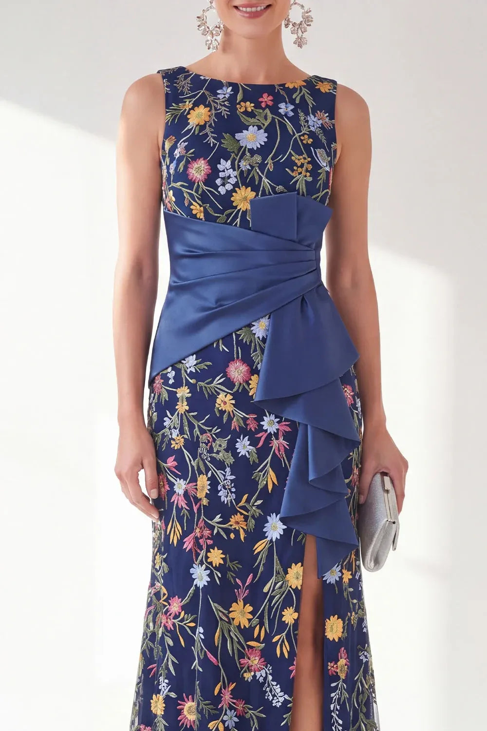Graceful Tulle Sheath Boat-Neck Sleeveless Zipper-Back Ruffled Floor-Length Evening Dress