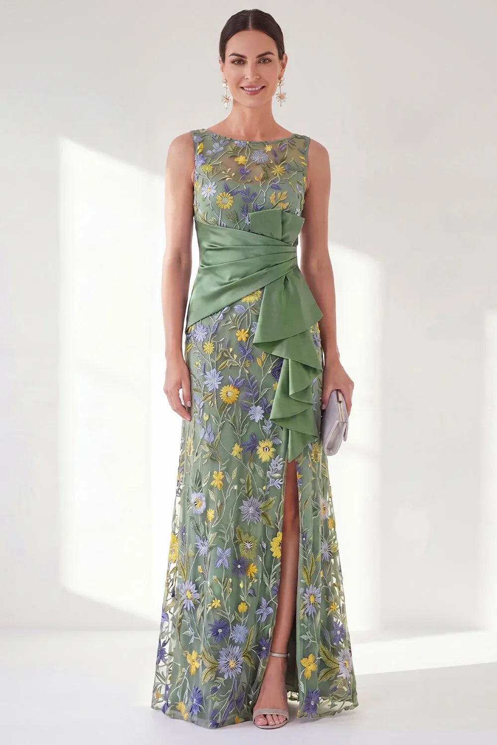 Graceful Tulle Sheath Boat-Neck Sleeveless Zipper-Back Ruffled Floor-Length Evening Dress