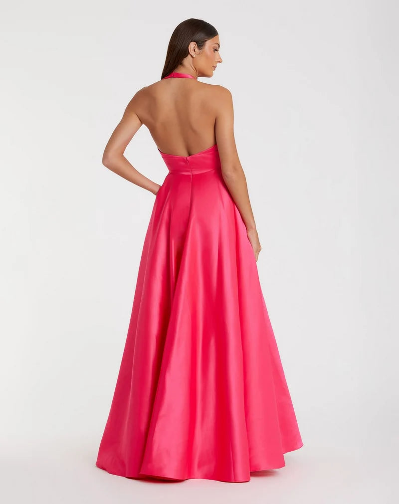Elegant A-Line Plunging Halter Sleeveless Open-Back Floor-Length Prom Dress