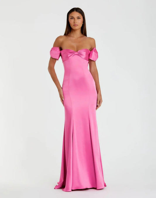 Loverlm hot pink mermaid prom dress with sweetheart off-shoulder neckline twisted bust and fitted floor-length silhouette