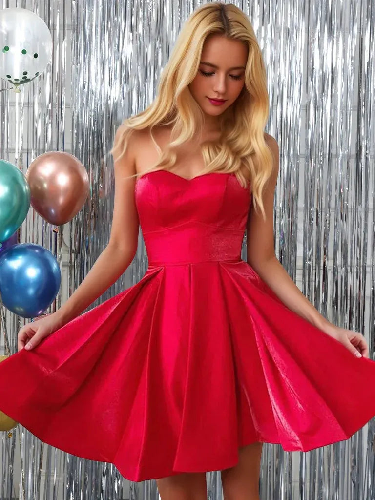 Loverlm hot pink satin sweetheart A-line mini homecoming dress