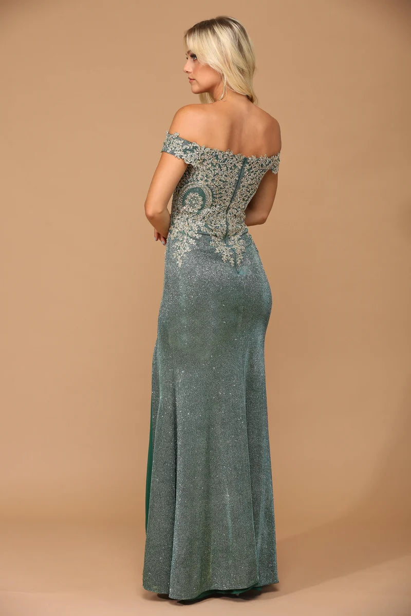 Elegant Glitter Sheath Sweetheart Off-Shoulder Zipper-Back Slit Floor-Length Prom Dress