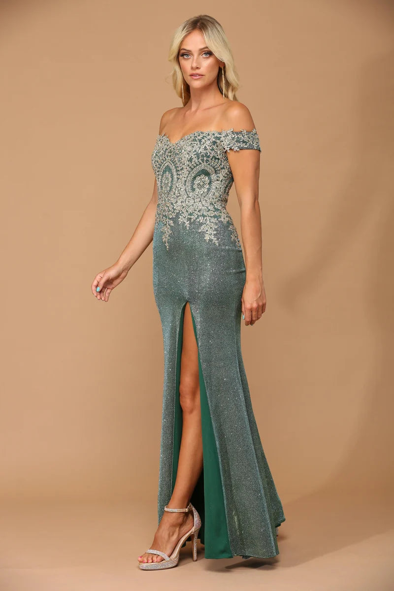Elegant Glitter Sheath Sweetheart Off-Shoulder Zipper-Back Slit Floor-Length Prom Dress