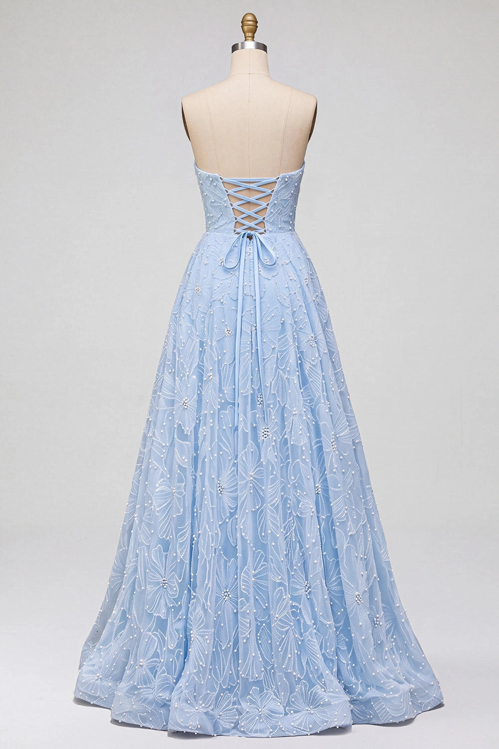 Elegant A-Line Sweetheart Strapless Lace-Up Back High Slit Floor-Length Prom Dress