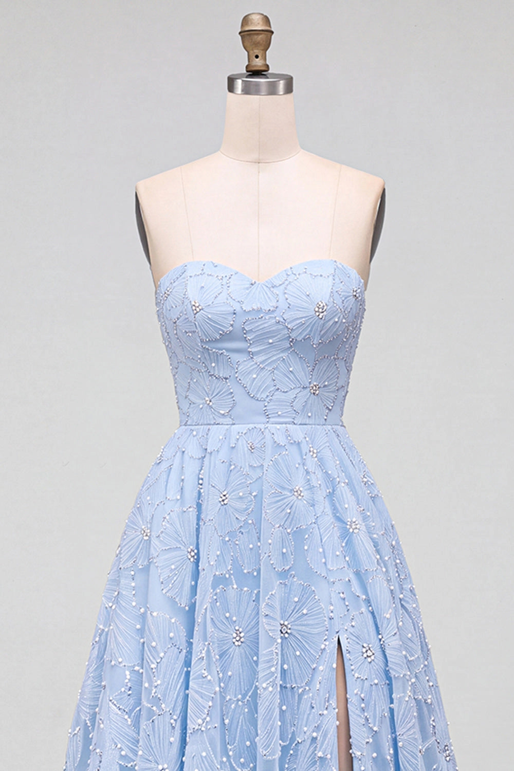 Elegant A-Line Sweetheart Strapless Lace-Up Back High Slit Floor-Length Prom Dress