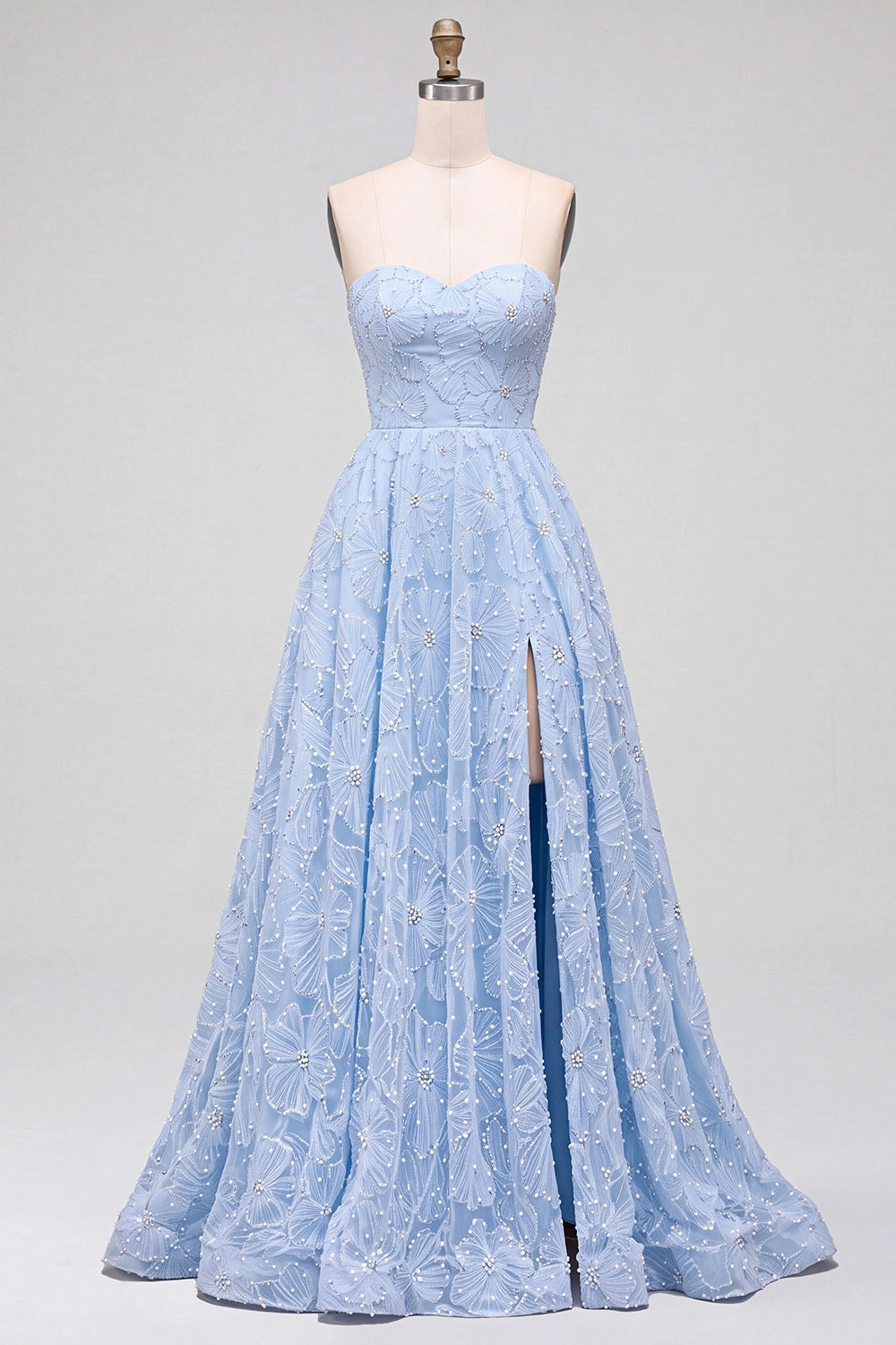 Elegant A-Line Sweetheart Strapless Lace-Up Back High Slit Floor-Length Prom Dress