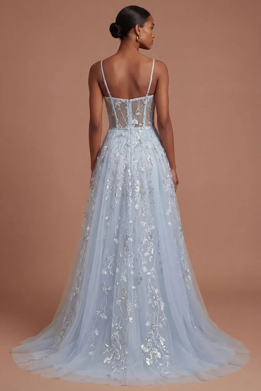 Romantic A-Line V-Neck Sleeveless Zipper Back Floor-Length Prom Dress
