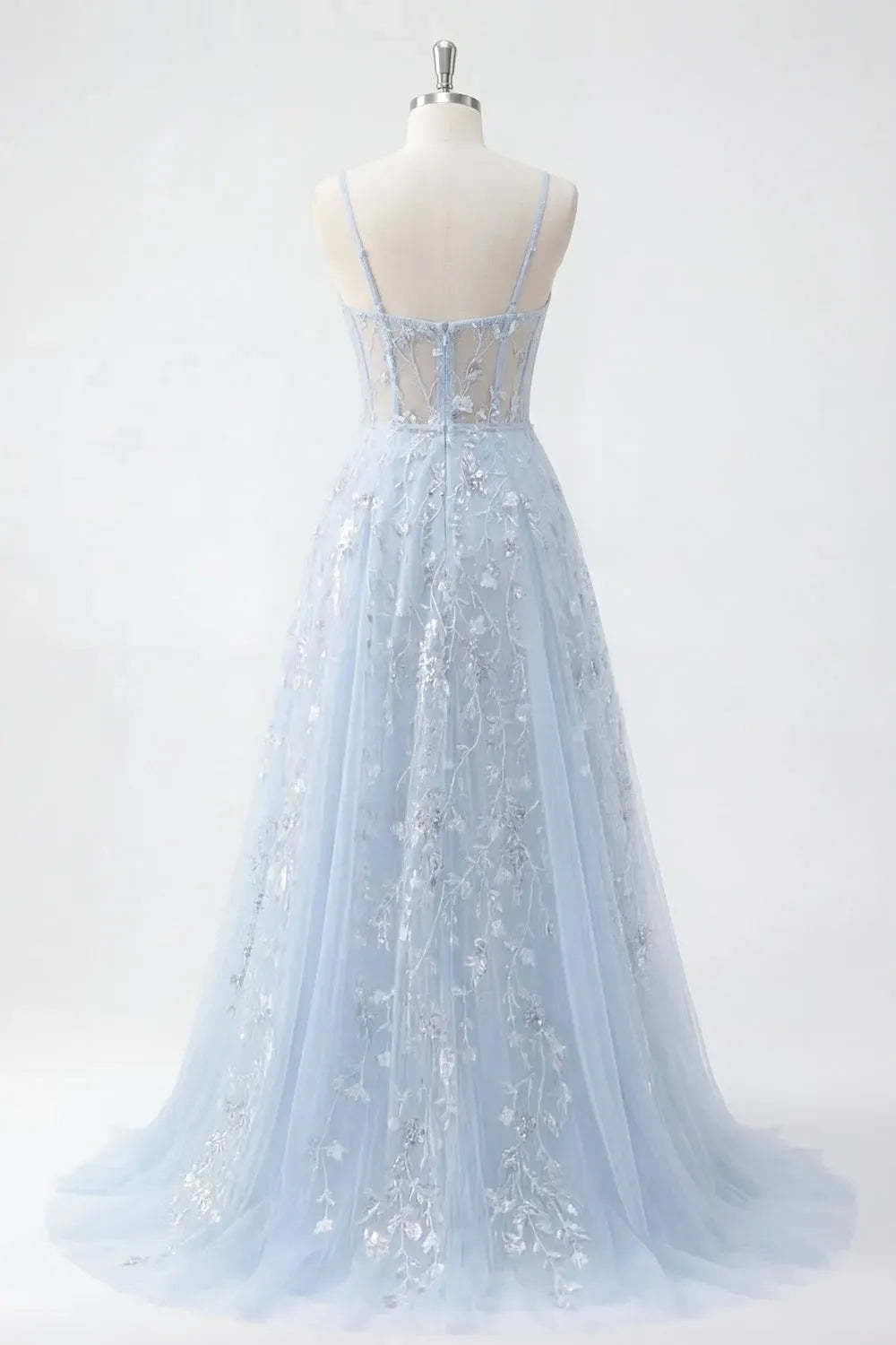 Romantic A-Line V-Neck Sleeveless Zipper Back Floor-Length Prom Dress