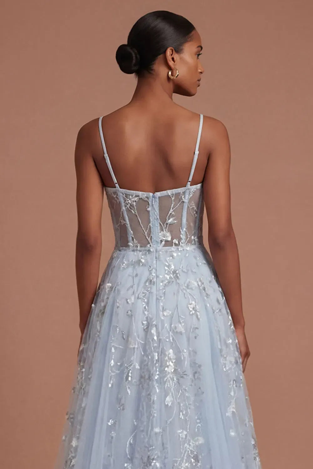 Romantic A-Line V-Neck Sleeveless Zipper Back Floor-Length Prom Dress