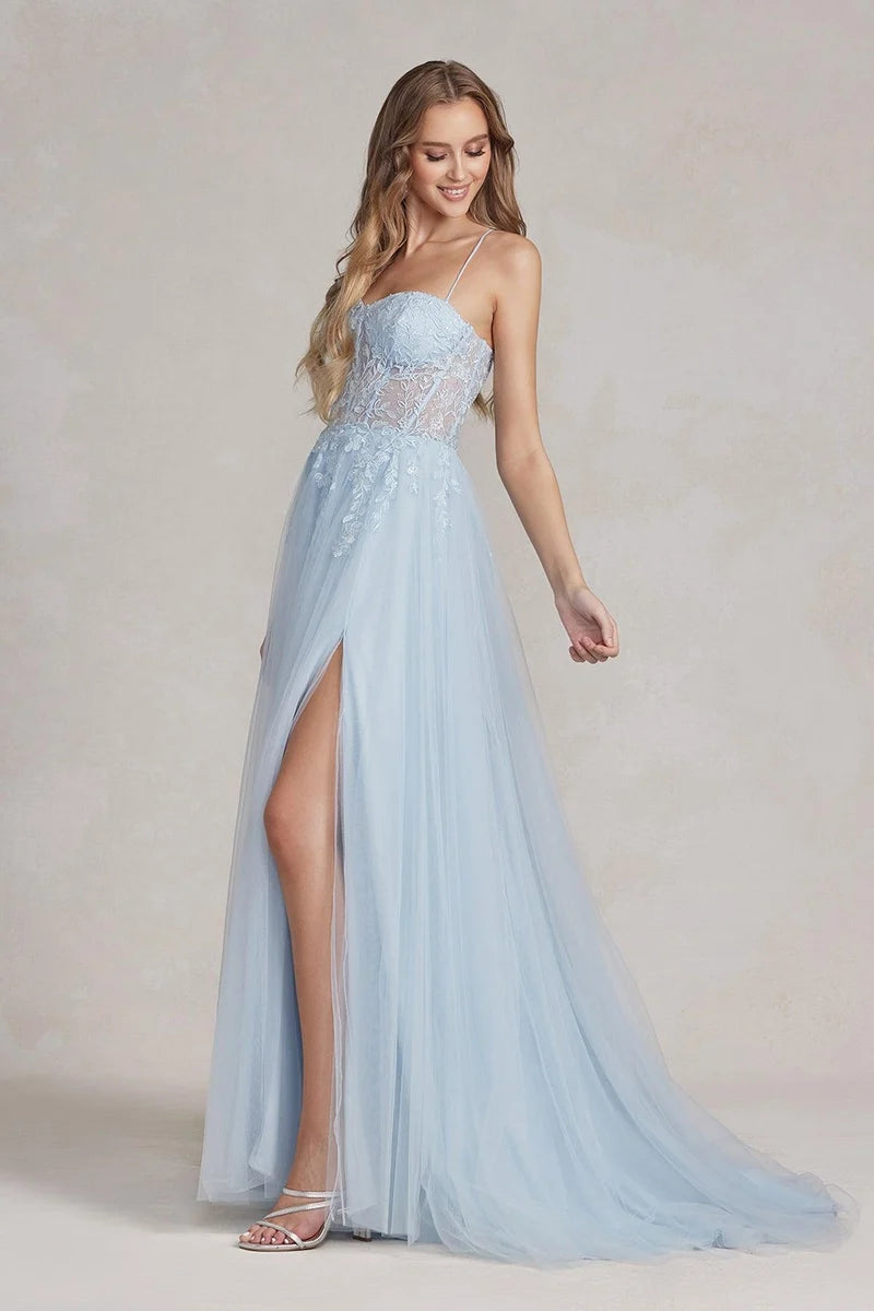 Romantic A-Line Sweetheart Spaghetti-Strap Lace-Up Slit Floor-Length Prom Dress