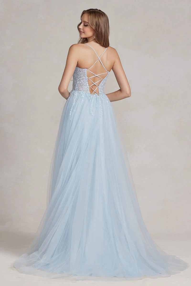 Romantic A-Line Sweetheart Spaghetti-Strap Lace-Up Slit Floor-Length Prom Dress