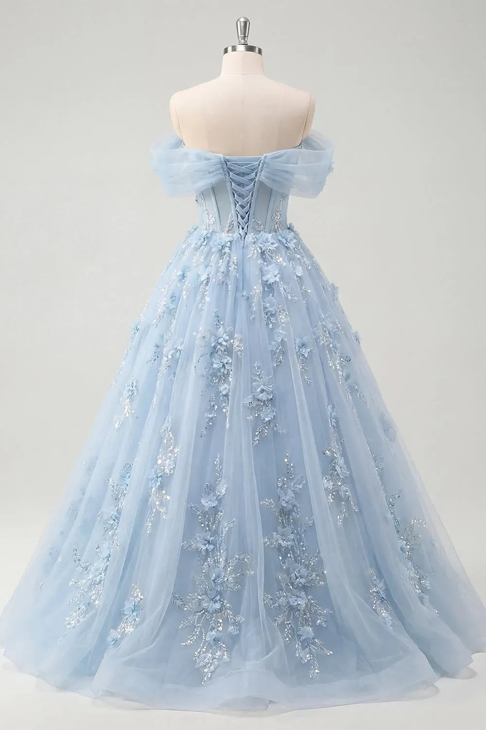 Romantic A-Line Sweetheart Off-Shoulder Lace-Up Back Floor-Length Prom Dress