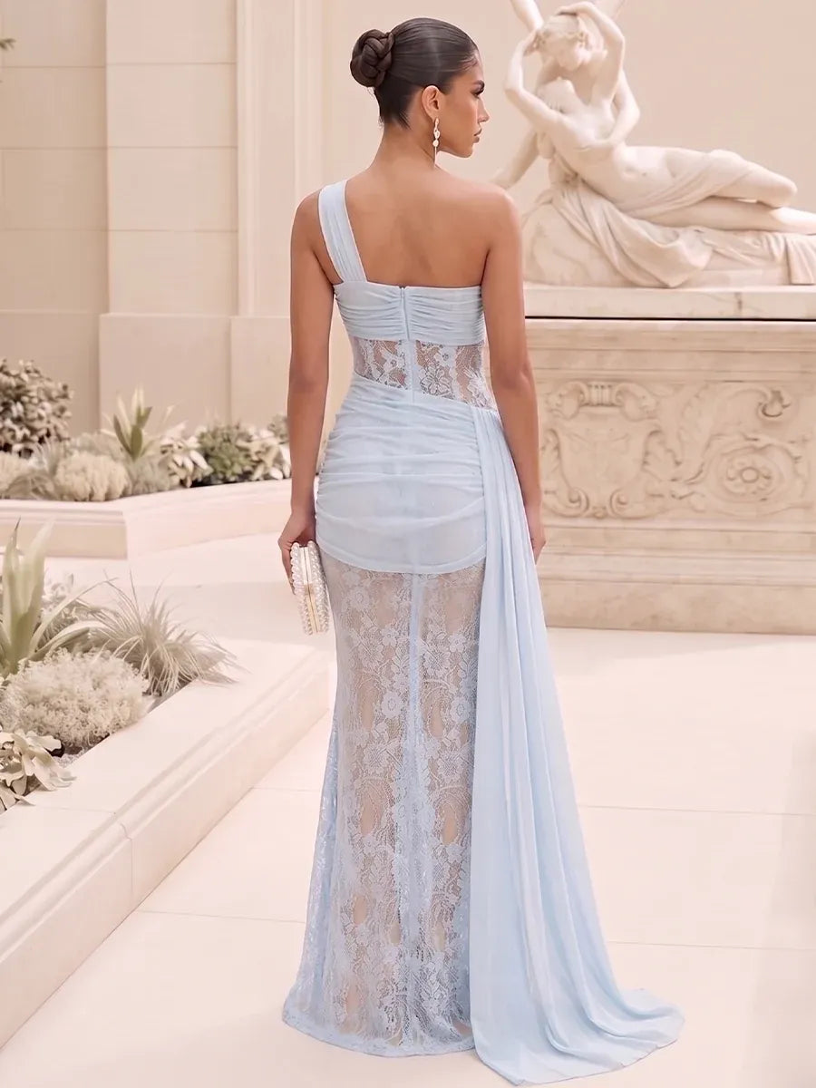 Elegant Sheath Asymmetric One-Shoulder Sleeveless Zipper-Back Floor-Length Evening Dress