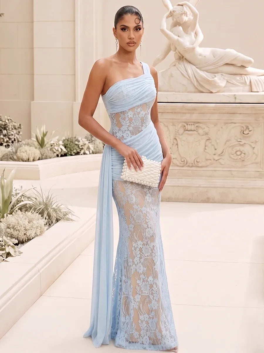 Elegant Sheath Asymmetric One-Shoulder Sleeveless Zipper-Back Floor-Length Evening Dress