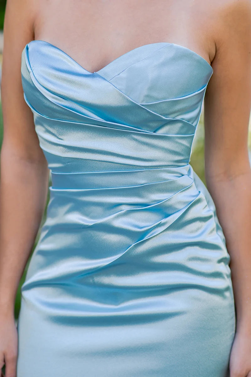 Elegant Mermaid Sweetheart Strapless Ruched Straight-Back Satin Floor-Length Prom Dress