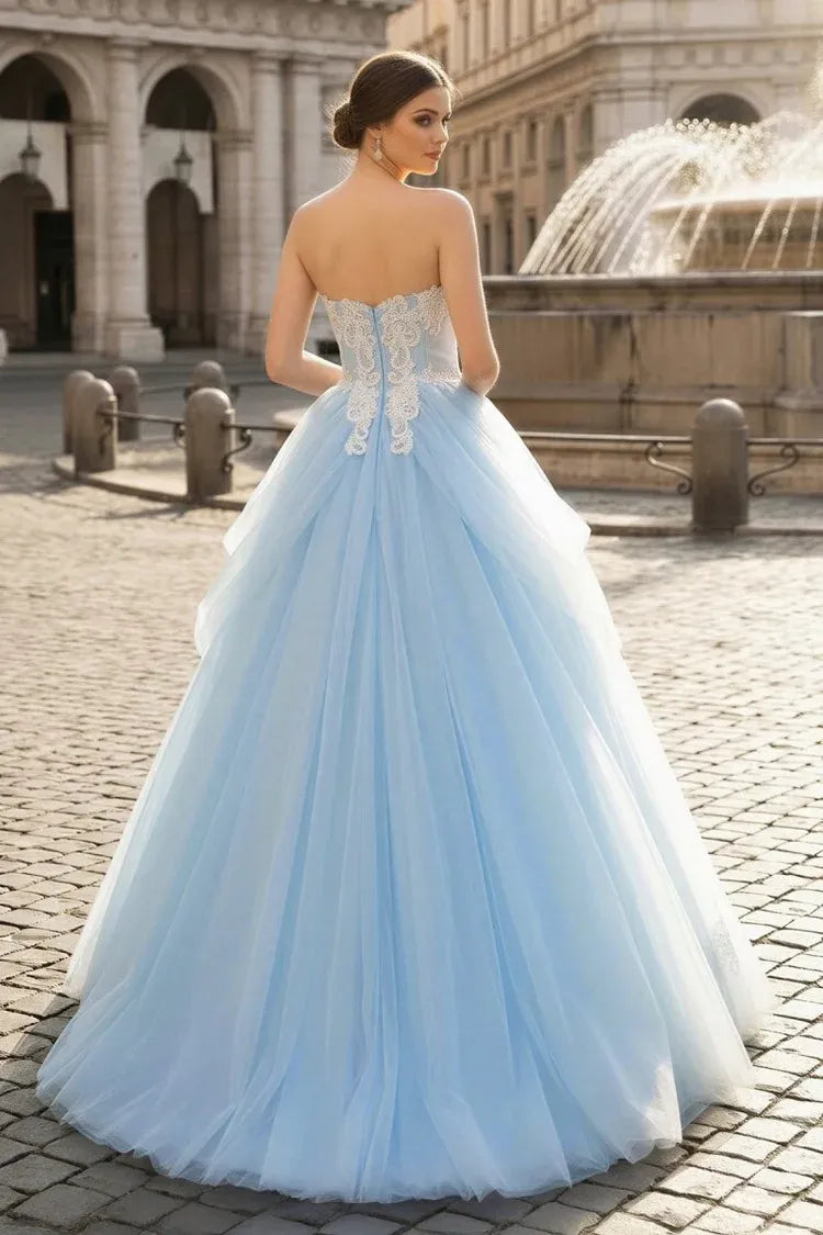 Elegant Tulle Ball Gown Sweetheart Strapless Zip-Back Floor-Length Prom Dress