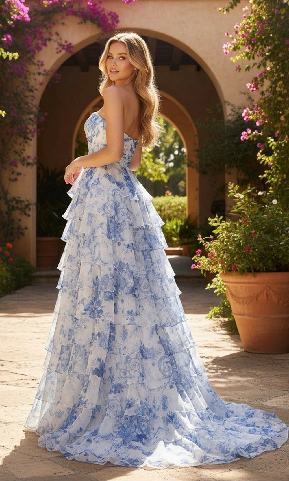 Romantic A Line Sweetheart Strapless Floral Tulle Floor Length Prom Dress