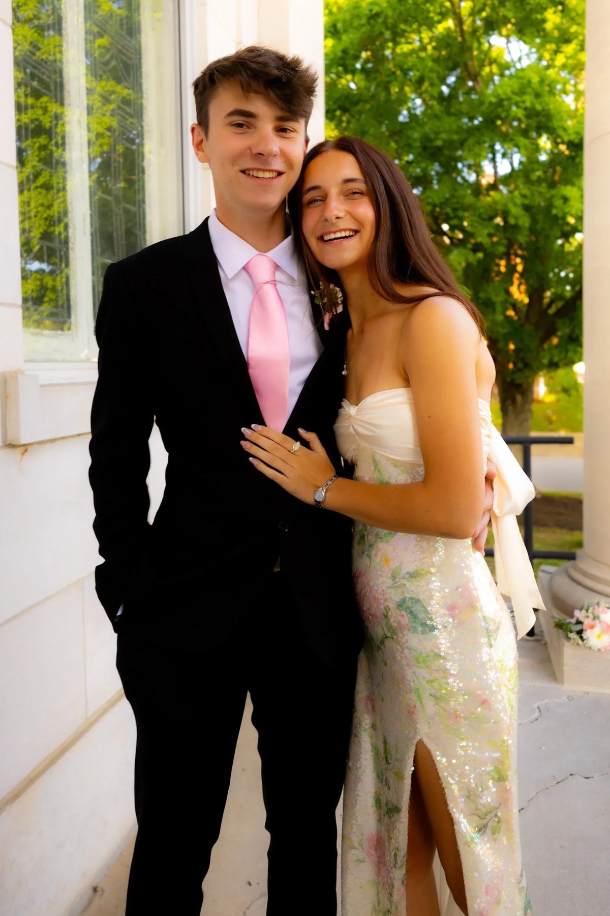 Romantic Floral Sequin Sheath Sweetheart Strapless Bow Back Floor Length Prom Dress