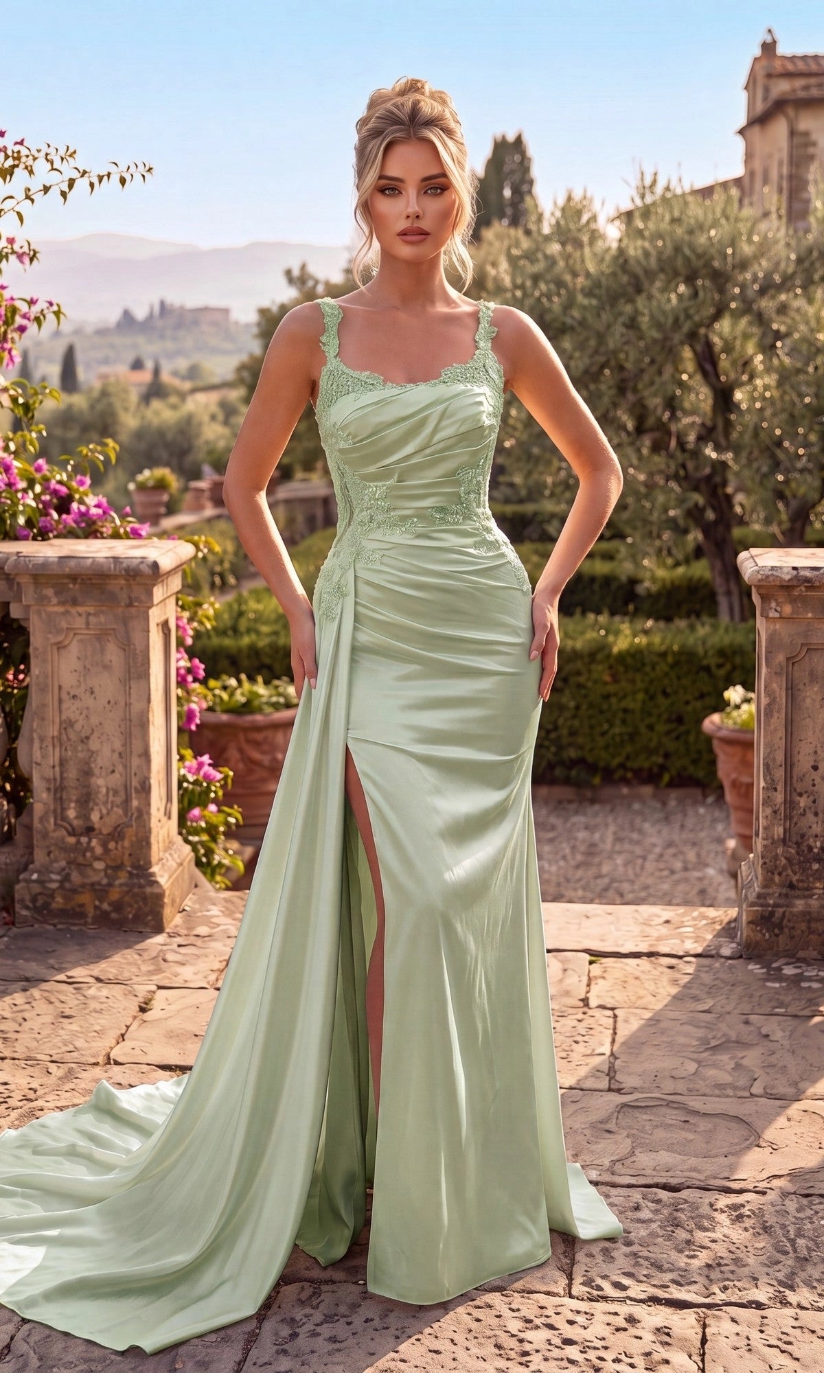 Elegant Sheath Square Neck Sleeveless Satin Floor Length Prom Dress